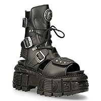New Rock Ankle Boots BIOS107-V1 TANK Black VEGAN Leather Men's Gladiator Goth Punk Platform Sandal