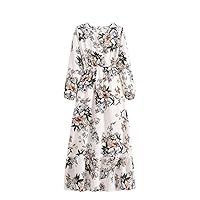 Spring Summer Women Maxi Dresses Long Sleeve Floral Printed Round Neck Female Beach Party Long Dress