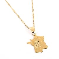 24K Gold Plated Map of France Pendant Necklace for Women Girl