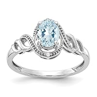 10k White Gold Polished Open back Aquamarine Diamond Ring Size 7.00 Jewelry Gifts for Women