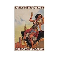 Easily Distracted by Music And Tequila Posters, Music Posters, Music Wall Art, Music Decor, Music Ho Canvas Painting Wall Art Poster for Bedroom Living Room Decor 24x36inch(60x90cm) Unframe-style