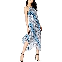 Womens Blue Paisley Asymmetrical Dress