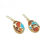 Oyster Mohave Copper Turquoise Gemstone | Gold Electroplated Hook Style Earring | Dangle Drop Mojave Gift For Her Earring Jewelry 2050V