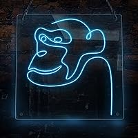 Line Monkey Animal Ape Portrait Neon Sign, Animal Theme Handmade EL Wire Neon Light Sign, Home Decor Wall Art, Blue