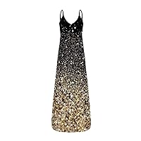Maxi Summer Dresses,Women's Summer Casual Loose Maxi Dress Adjustable Spaghetti Strap Beach Long Dress with Pockets