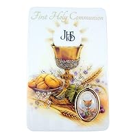 First Communion Catholic Holy Prayer Card with Medal