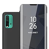 Case Compatible with Xiaomi RedMi 9T / Poco M3 in Tourmaline Black - Clear View Mirror Protective Cover - Ultra Slim Case Cover Etui Pouch with Stand Function 360 Degree Protection