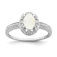 925 Sterling Silver Polished Diamond and Simulated Opal Ring Measures 2mm Wide Jewelry for Women - Ring Size Options: 10 5 6 7 8 9