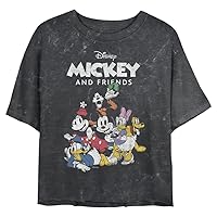 Disney Characters Mickey Freinds Group Women's Mineral Wash Short Sleeve Crop Tee