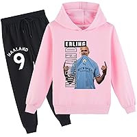 Kids Comfy Long Sleeve Sweatshirts and Sweatpants Set,Erling Haaland Hooded Outfits Loose Fit Tracksuit for Boys