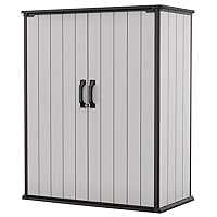 Keter Premier Tall 4.6 x 5.6 ft. Resin Outdoor Storage Shed with Shelving Brackets for Patio Furniture, Pool Accessories, and Bikes, Grey & Black