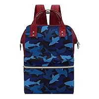 Blue Camo Sharks Waterproof Diaper Bag Backpack Multifunction Mommy Bags Large Capacity Travel Back Pack