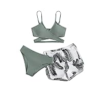 Womens Swimsuit 2023 Halter Neck Bathing Suits Triangle String Bikini Sets with Shorts 3 Piece Swimming Suit