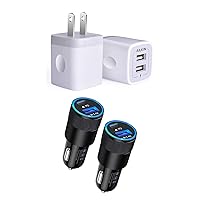 USB Wall Charger, AILKIN 2-Pack 2.1Amp Dual Port Quick Charger Plug Cube&2-Pack 3.4a Dual Port USB Fast Car Charger
