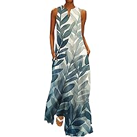 Summer Dresses for Women 2024 Vacation Beach Sleeveless Split Maxi Sundress Bohemian Floral Long Tank Tops Dress