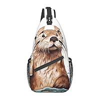 Sea Otter Print Sling Backpack Travel Sling Bag Casual Chest Bag Hiking Daypack Crossbody Bag For Men Women