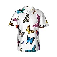 Colorful Design with Butterflies Men's Hawaiian Shirts, Short Sleeve Holiday T-Shirts and Casual Tops