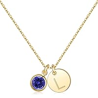 Mothers Day Gifts - Initial Birthstone Necklace, 14K Gold Plated Disc Initial Necklace Birthstone Necklace Personalized Initial Birthstone Pendant Necklace Birthday Gifts for Women Girls Jewelry