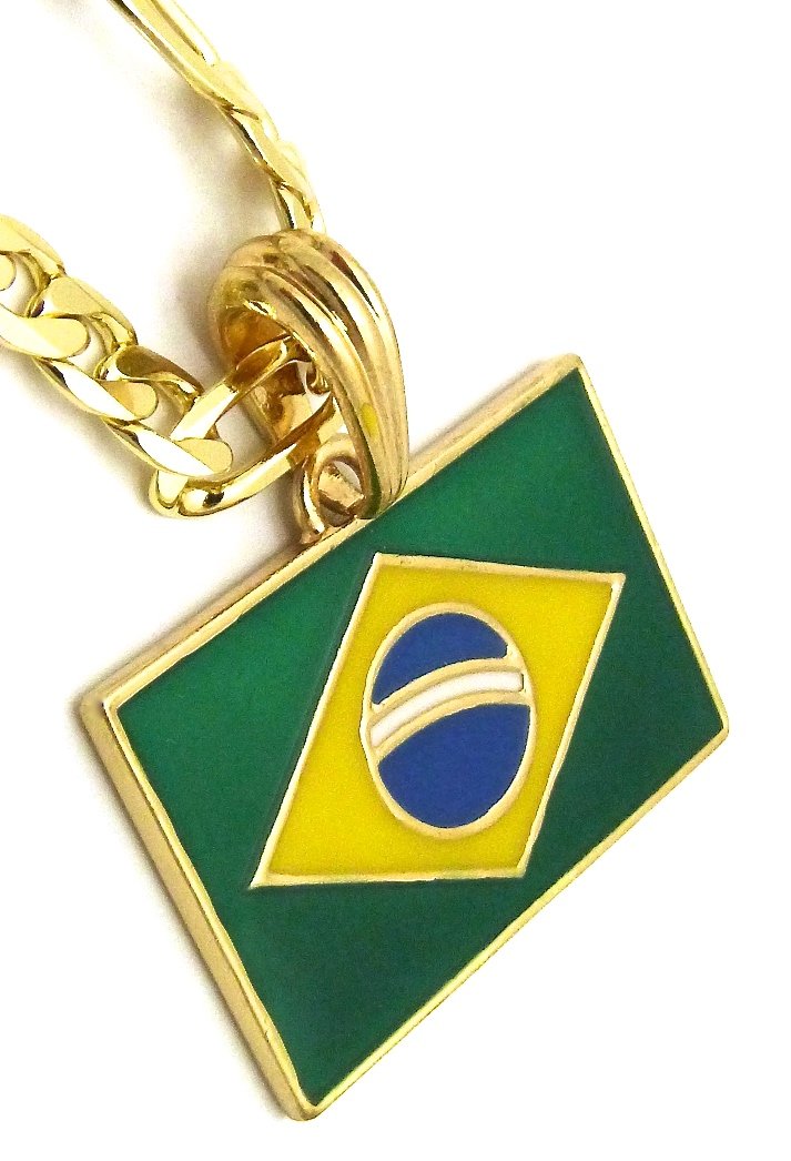 GWOOD Brazil Flag Small Pendant with 24 Inches Long Figaro Necklace Gold Color