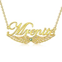 MRENITE 10k 14k 18k Real Yellow Gold/White Gold/Rose Gold Personalized Heart Birthstone Name Necklace – Dainty Nameplate Jewelry - Custom Any Name Stone Birthday Gift for Women