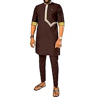 Men Tracksuit African Clothes Dashiki Embroidery Short Sleeve Shirt and Ankara Pants Set Dashiki Outfits