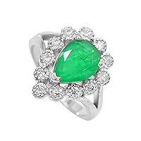 Natural Green Emerald Gemstone Ring 925 Sterling Silver May Birthstone Statement Ring Emerald Jewelry Proposal Ring Christmas Gift For Girlfriend Gift For Her