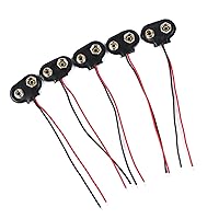 10cm Length 9V-Battery Clip Connector, 9 Volt Long Cable Connection Soft Shell T Type Black, Pack of 5