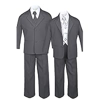 7pc Formal Boys Dark Gray Suits Extra Silver Vest Necktie Sets S-20 (20)