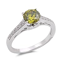 Round Olive Simulated CZ Wedding Ring New .925 Sterling Silver Band Sizes 5-9
