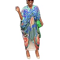 Womens Sexy Batwing Sleeve Deep V Neck Satin Printed Ruched Loose Casual Party Clubwear Dress