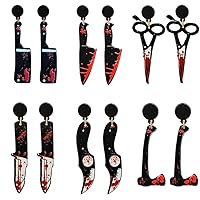 6 Pairs Knife Axe Dagger Drop Dangle Earring for Women Girl Acrylic Punk Blood Printed Knife Jewelry Horror Hallowee Party Dangle Earring