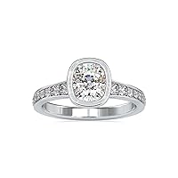 Riya Gems 3.50 CT Cushion Moissanite Engagement Ring Wedding Eternity Band Vintage Solitaire Halo Setting Silver Jewelry Anniversary Promise Ring Gift