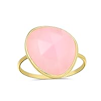 Multifaceted Seafoam Green Simulated Chalcedony Or Pink Simulated Rose Quartz Statement Ring 14K Gold Plated .925 Silver