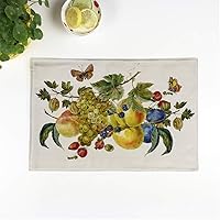 Set of 6 Placemats Autumn Harvest Watercolor Vintage Card with Fruits and Butterflies Grapes Plum BlackBerry Non-Slip Doily Place Mat for Dining Kitchen Table