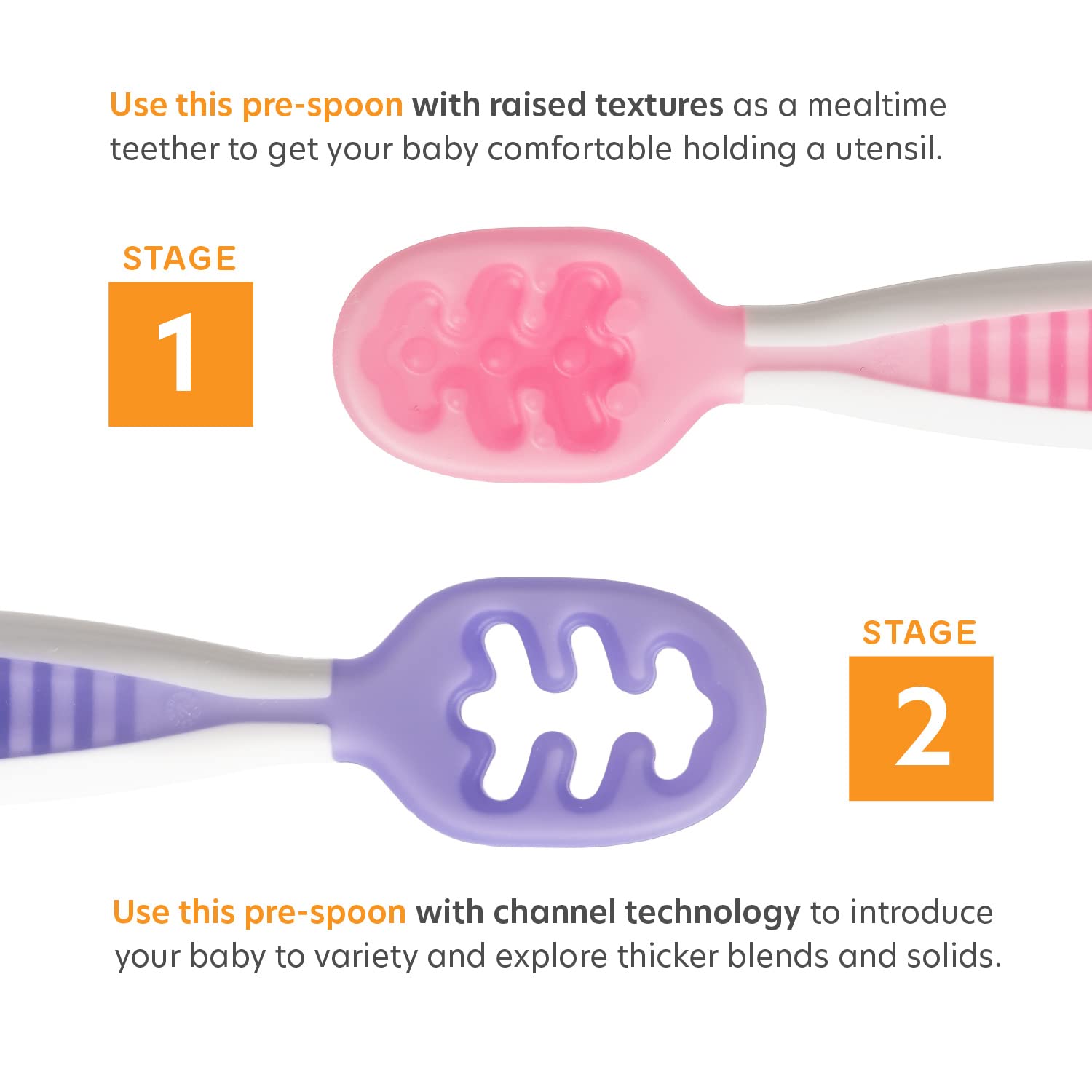 NumNum Baby Spoons Set, Pre-Spoon GOOtensils for Kids Aged 6+ Months - First Stage, Baby Led Weaning (BLW) Teething Spoon - Self Feeding, Silicone Toddler Food Utensils - 2 Spoons, Lilac/Rosebud