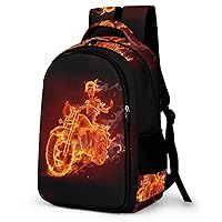 Burning Skeleton Riding A Motorcycle Laptop Backpack Double Layers Travel Backpack Durable Daypack for Men Women