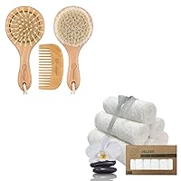 Baby Round Hair Brush and Comb Set & Bamboo Viscose Washcloths Bundle - Perfect Baby Grooming Care Bath Essentials for Newborn, Babies and Toddlers