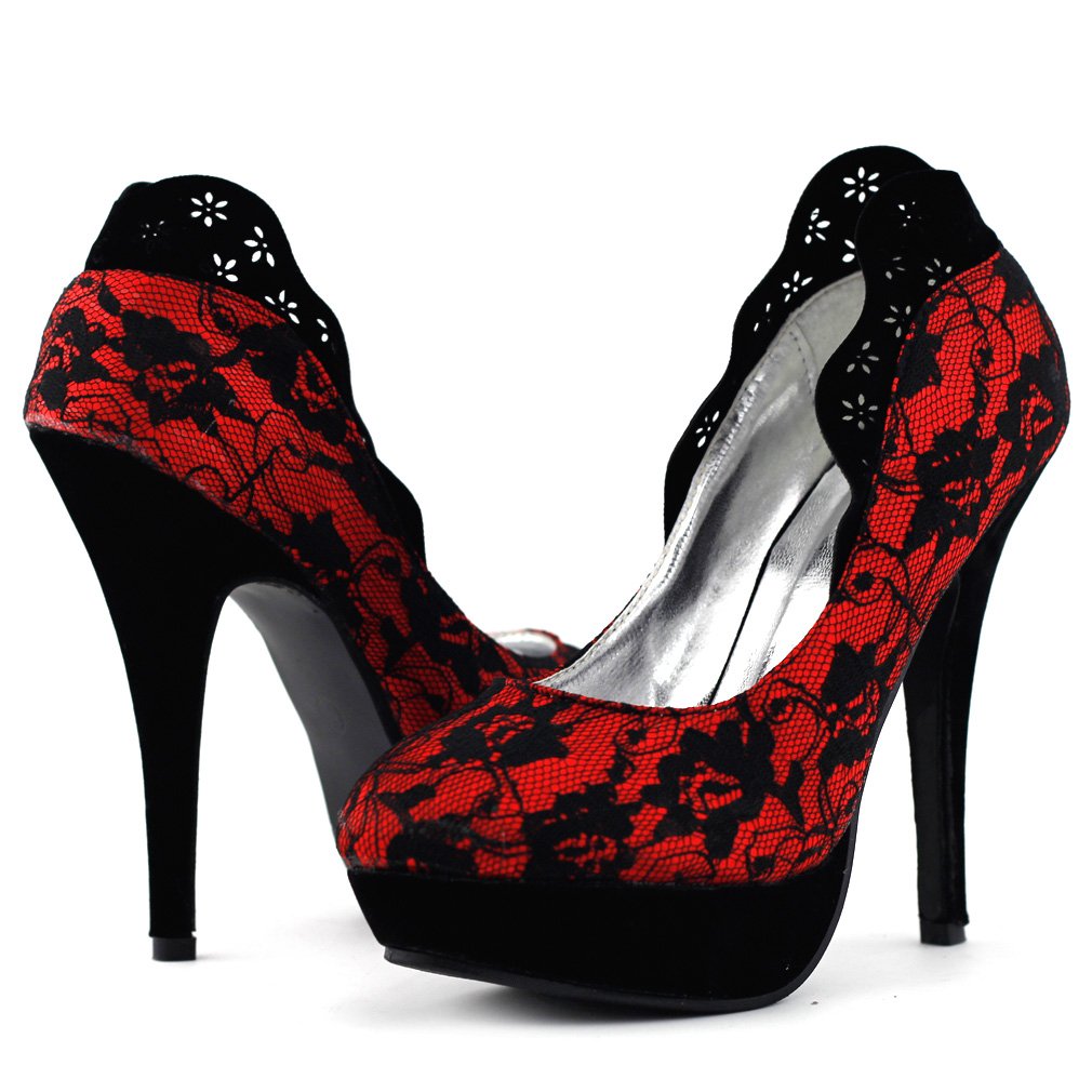 SHOW STORY Sexy Two Tone Closed-Toe Lace Platform High Heel Stiletto Pumps,LF30443