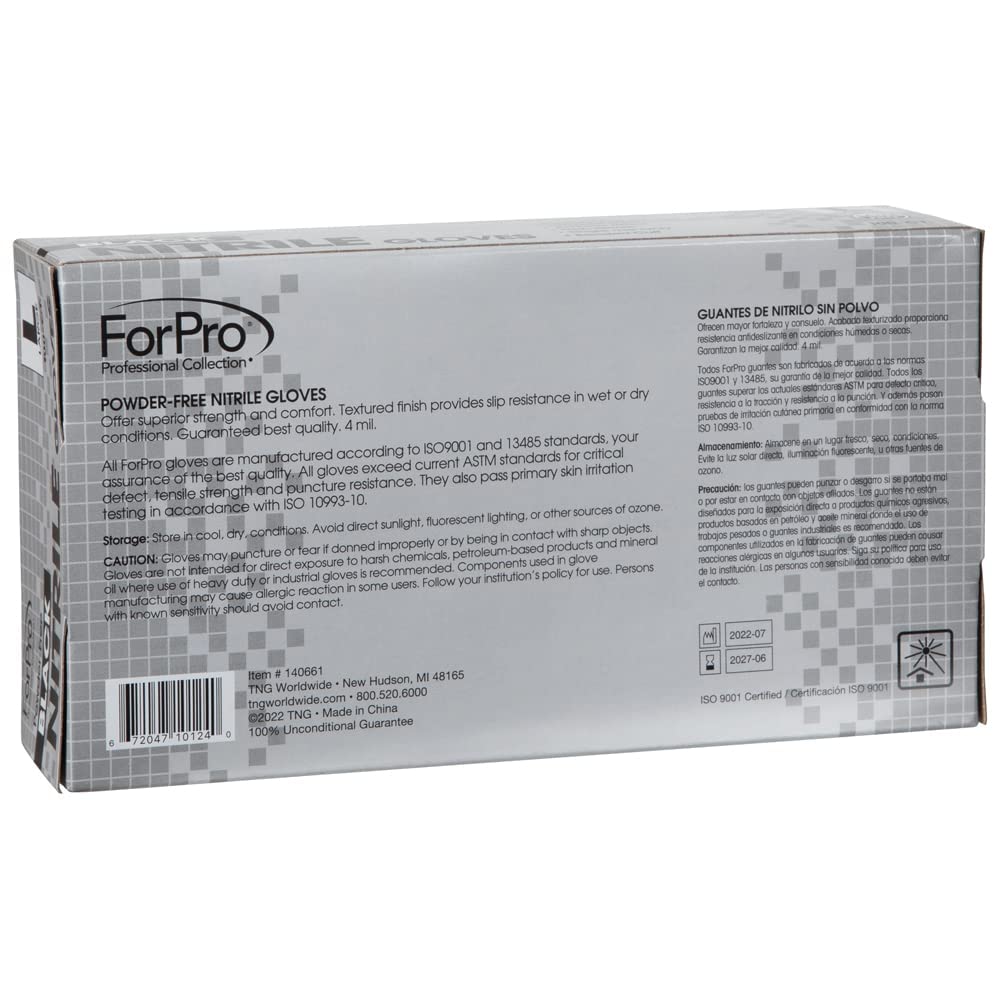 ForPro Disposable Nitrile Gloves, Chemical Resistant, Powder-Free, Latex-Free, Non-Sterile, Food Safe, 4 Mil, Black, Large, 100-Count