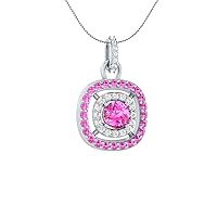1.50 CT Round Cut Simulated Pink Sapphire & Cubic Zirconia Double Halo Pendant Necklace 14k White Gold Over