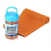 Cooling Towel, Microfiber Quick Cooling for Yoga Sport Running Gym Camping Fitness with Handle Bottle（Orange）