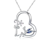 Elf Chain 925 Sterling Silver Cubic Zirconia Heart Folwer Fairy Pendant Necklace Fairy Gift for Women Girls Children, Sterling Silver