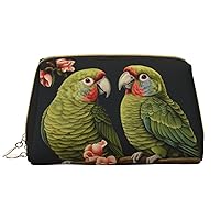 BREAUX Couple Parrots Olive Print Organizer, Leather Clutch Zipper Cosmetic Bag, Portable Cosmetic Bag (Large)