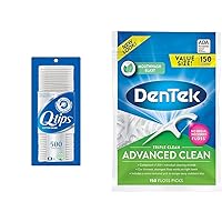 Q-tips Cotton Swabs For Hygiene and Beauty Care Original Cotton Swab Made With 100% Cotton 500 Count & DenTek Triple Clean Advanced Clean Floss Picks, No Break & No Shred Floss, 150 Count
