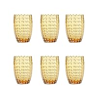 Zafferano Perle Tumbler-Handmade Transparent Coloured Glass, cl 32 h 109mm d 71mm-Set 6 Pieces-Amber, Medium