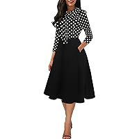 oxiuly Women's Vintage Bow Tie V-Neck Pockets Casual Work Party Cocktail Swing A-line Dresses OX278