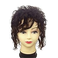 Clip in Real Human Hair Natural Curly Topper Hairpiece with Bangs for Women with Thinning Hair, Dark Brown