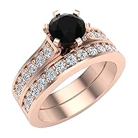 Black Diamond Wedding ring Set Round Cut Black Diamond Ring Accented 1.25 carat