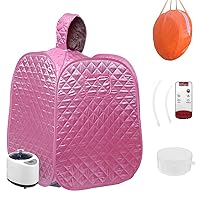 Portable Steam Home Sauna Foldable Steam Sauna Upgrade 2L Steamer, with steam Hose Herbs Kit Remote Control,Lightweight Tent, One Person Full Body Spa for Weight Loss Detox Therapy (Pink)