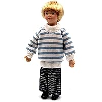 Melody Jane Dolls Houses Dollhouse Blonde Little Boy in Jeans Jumper Modern Doll 1:12 Porcelain People